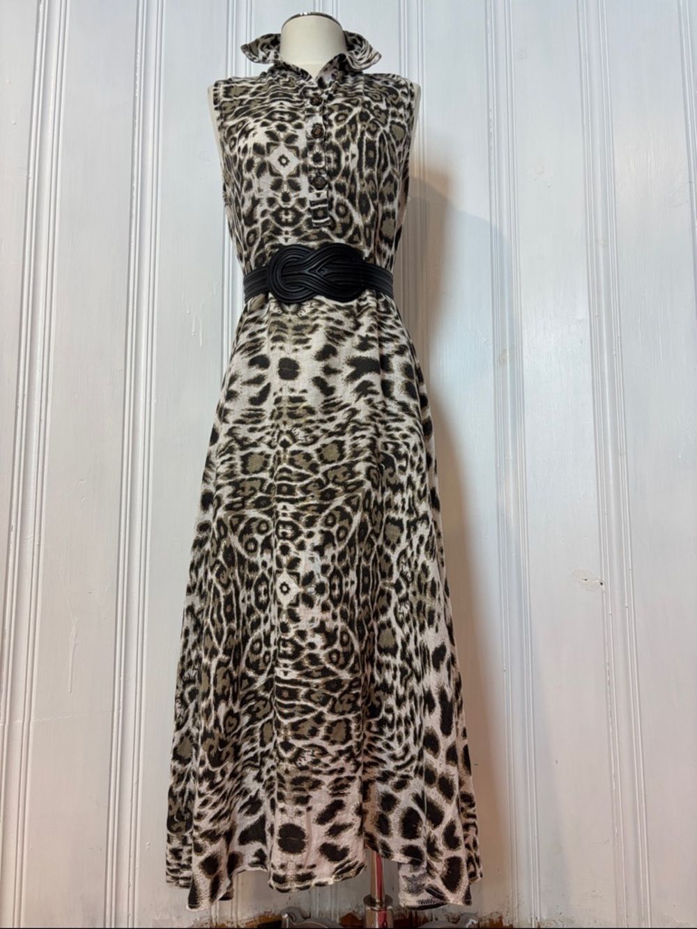 VANESSA ALEXANDRA Italian Linen Leopard Maxi Dress – Size S (Oversized Fit)